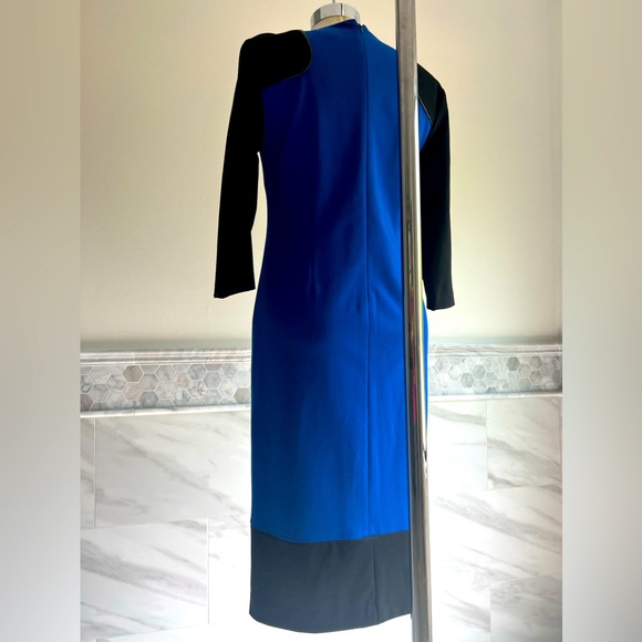 New Chaus Ponte Color-block 3/4 Sleeves Blue and Black Midi Dress 6 - Picture 6 of 9